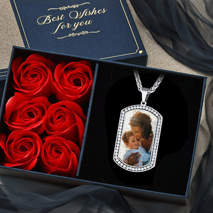 Customized Picture Dog Tag Necklace with Cubic Zirconia Memorial Gift for Men Women