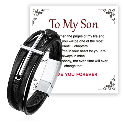 Christian Cross Multi-Layer Braided Leather Bracelet for Men