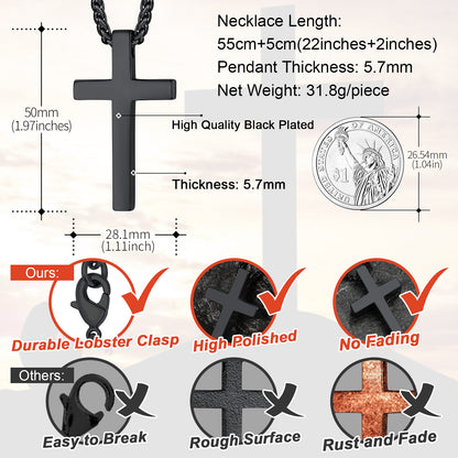 Christian Engraved Plain Cross Necklace Pendant for Men Women