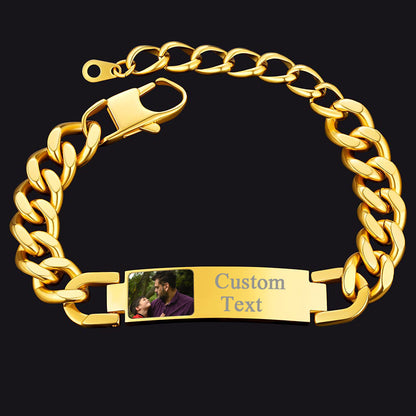 Personalized Photo Cuban Link Chain Bracelet with Picture Gift for Men