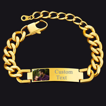 Personalized Nameplate Cuban Link Chain Bracelet with Picture Gift for Men