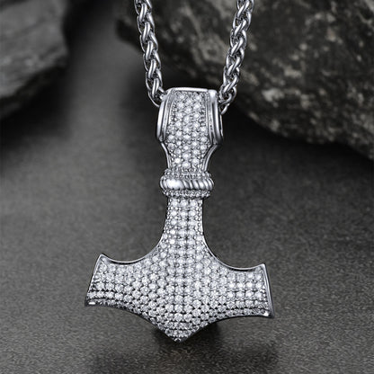 Viking Thor's Hammer Mjolnir Necklace With Cubic Zirconia