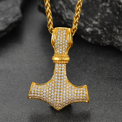 Viking Thor's Hammer Mjolnir Necklace With Cubic Zirconia