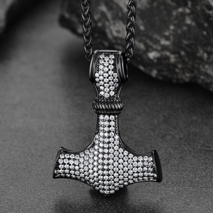 Viking Thor's Hammer Mjolnir Necklace With Cubic Zirconia