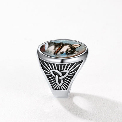 Chevalière triquetra celtique personnalisée avec photo pour homme