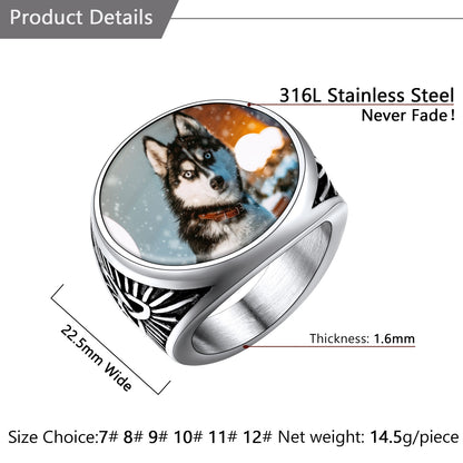 Chevalière triquetra celtique personnalisée avec photo pour homme