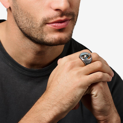 Chevalière triquetra celtique personnalisée avec photo pour homme