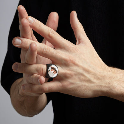 Chevalière triquetra celtique personnalisée avec photo pour homme