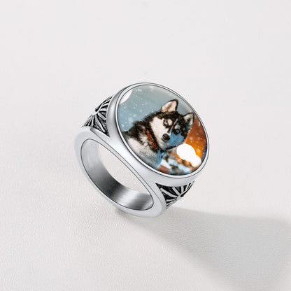 Chevalière triquetra celtique personnalisée avec photo pour homme