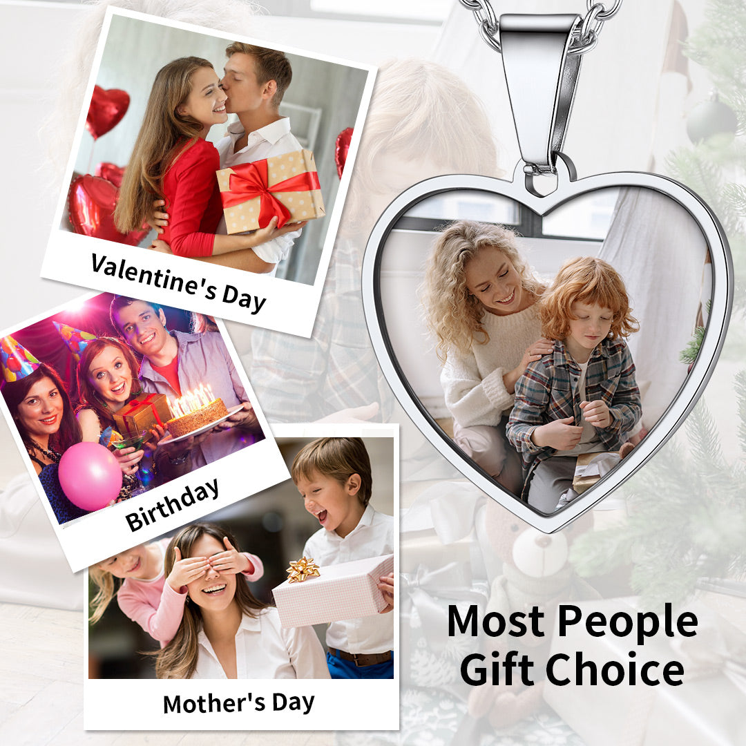 Custom Photo Heart Necklace - Ideal gift for Valentine's, Mother's Day, and Birthdays.