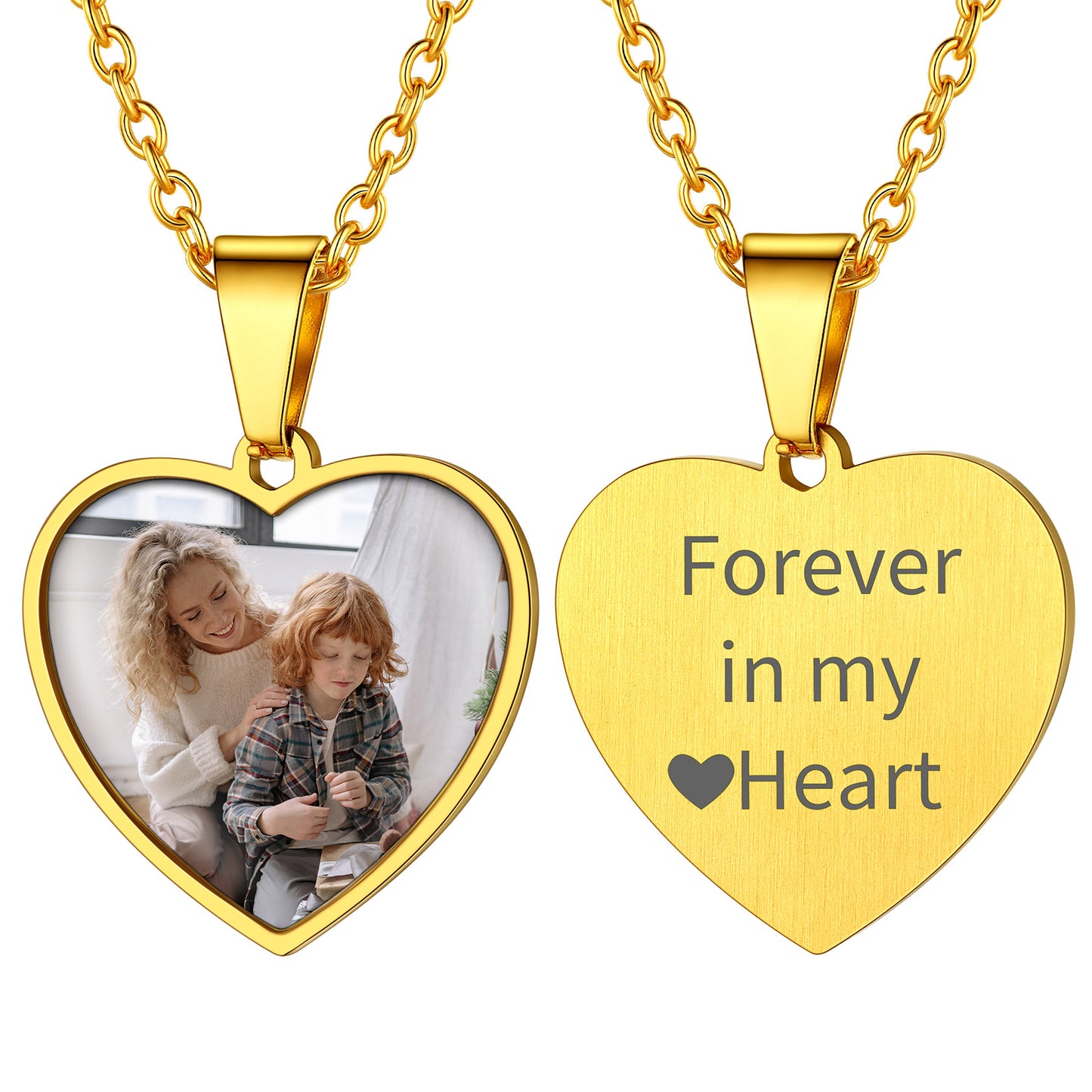 Heart Photo Necklace engraved with Forever in my Heart