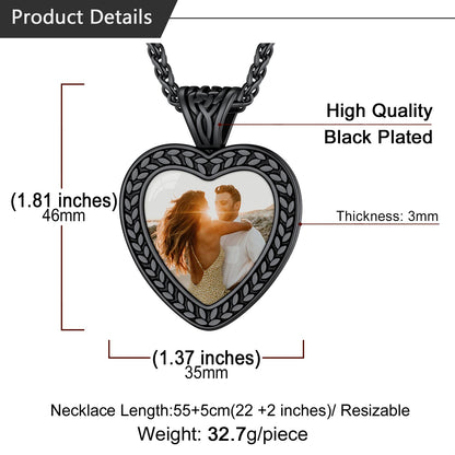 Customized Heart Photo Pendant Memorial Necklace for Women Men