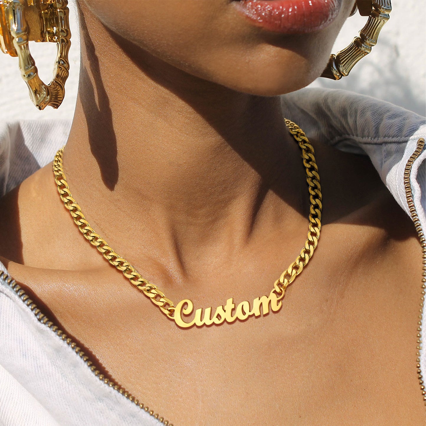 Custom Nameplate Choker Chain Necklace for Men Women 18 Inch