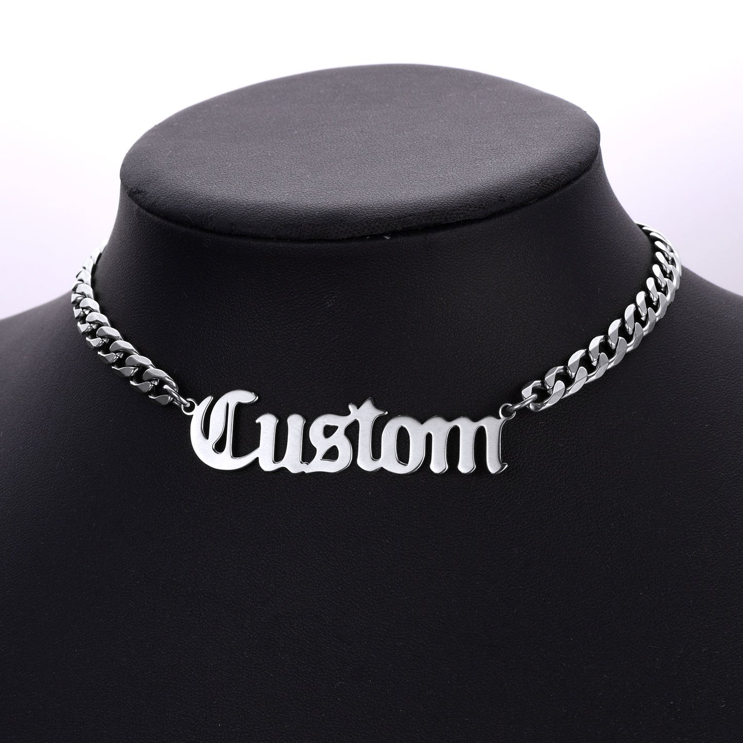 Custom Nameplate Choker Chain Necklace for Men Women 18 Inch
