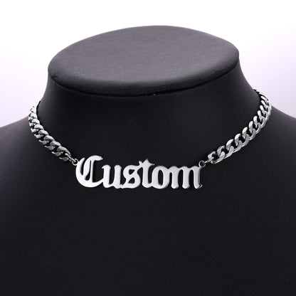 Custom Nameplate Choker Chain Necklace for Men Women 18 Inch