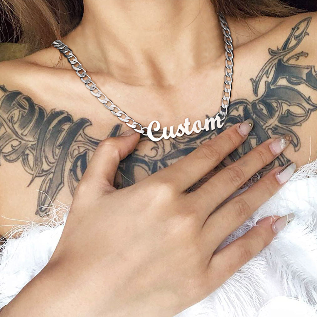 Custom Nameplate Choker Chain Necklace for Men Women 18 Inch