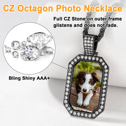Personalied Memorial Picture Dog Tag Necklace with Zirconia for Men Women