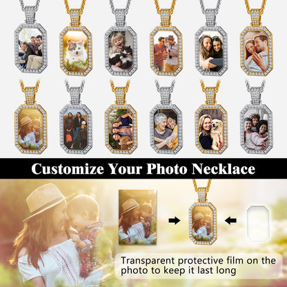 Personalied Memorial Picture Dog Tag Necklace with Zirconia for Men Women