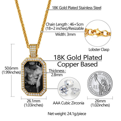 Personalied Memorial Picture Dog Tag Necklace with Zirconia for Men Women