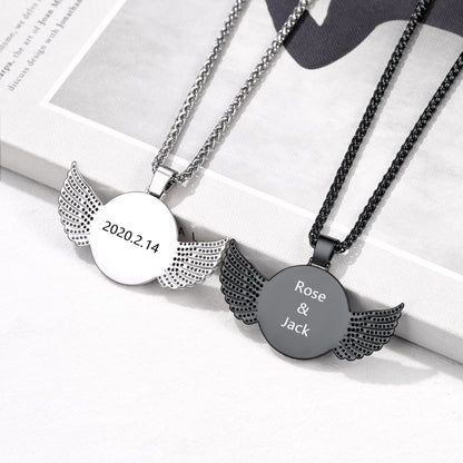 Personalized Angel Wings Picture Necklace with CZ for Men Women