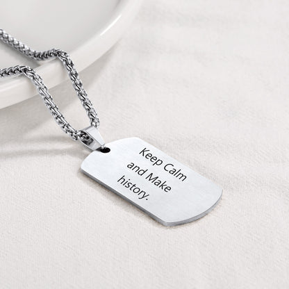 Engraved Text Military Dog Tag Necklace For Men