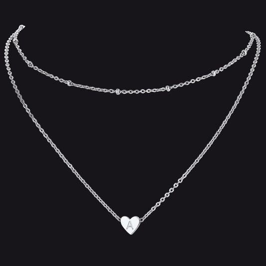  Cable Chain with Beads & Initial Heart Layered Necklace for Womenimg