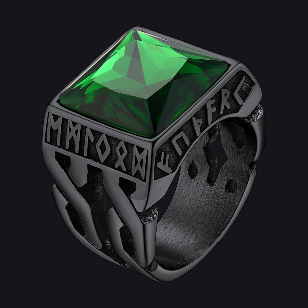 Custom Celtic Gemstone Ring With Runes for Men