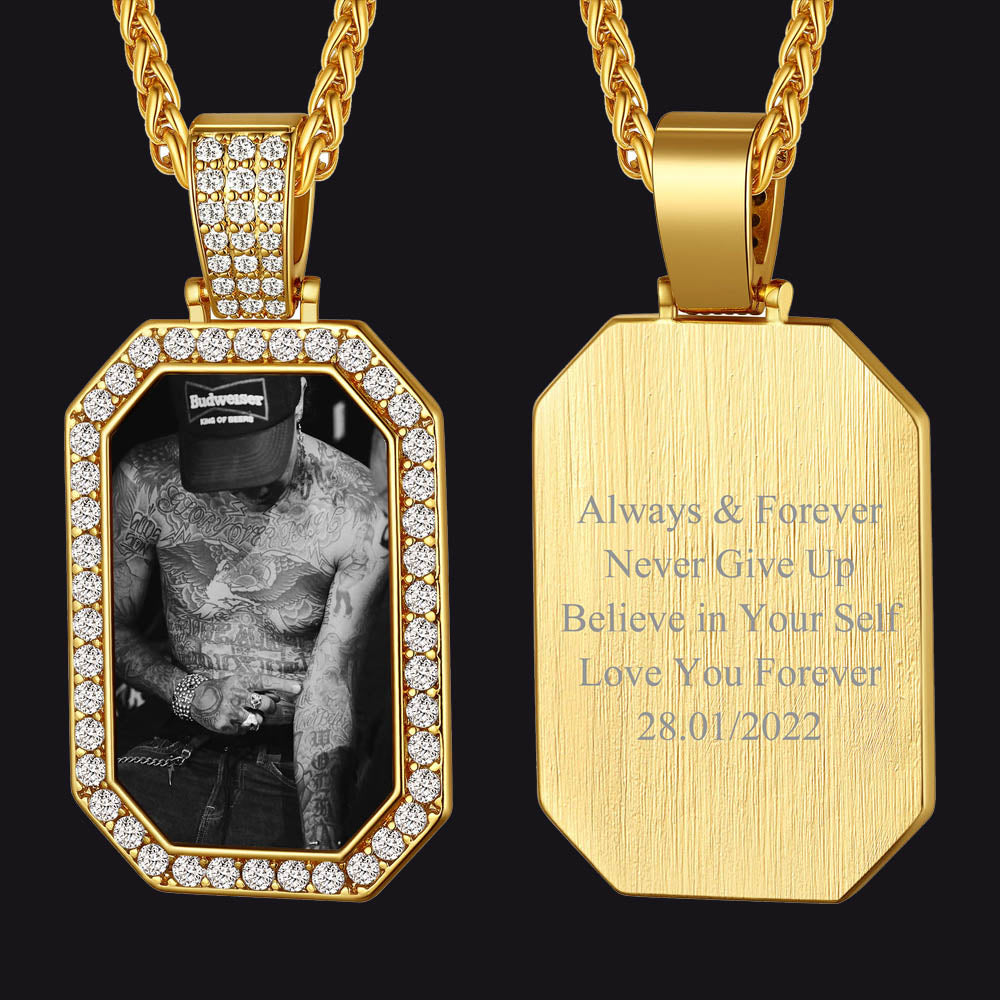 Personalied Picture Dog Tag Necklace with Zirconia for Men FaithHeart