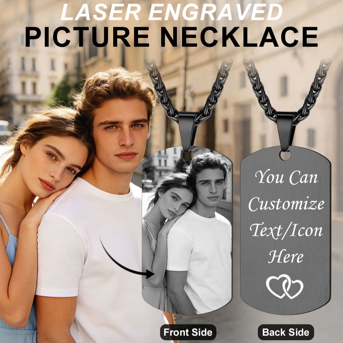 Custom Photo Dog Tag Black Necklace for Men Women  
