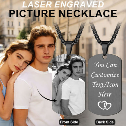Custom Photo Dog Tag Black Necklace for Men Women  