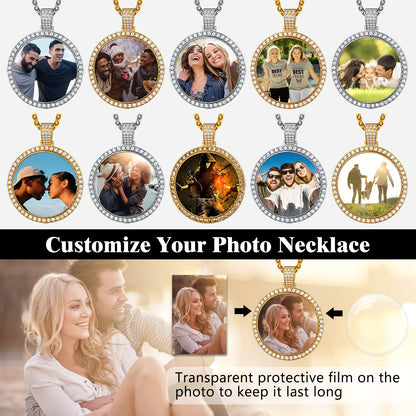 Personalized Large Picture Circle Necklace Memorial Photo Pendant for Men