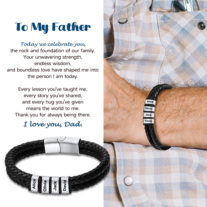 Personalized Name Braided Leather Bracelet with Custom Beaded for Men Family