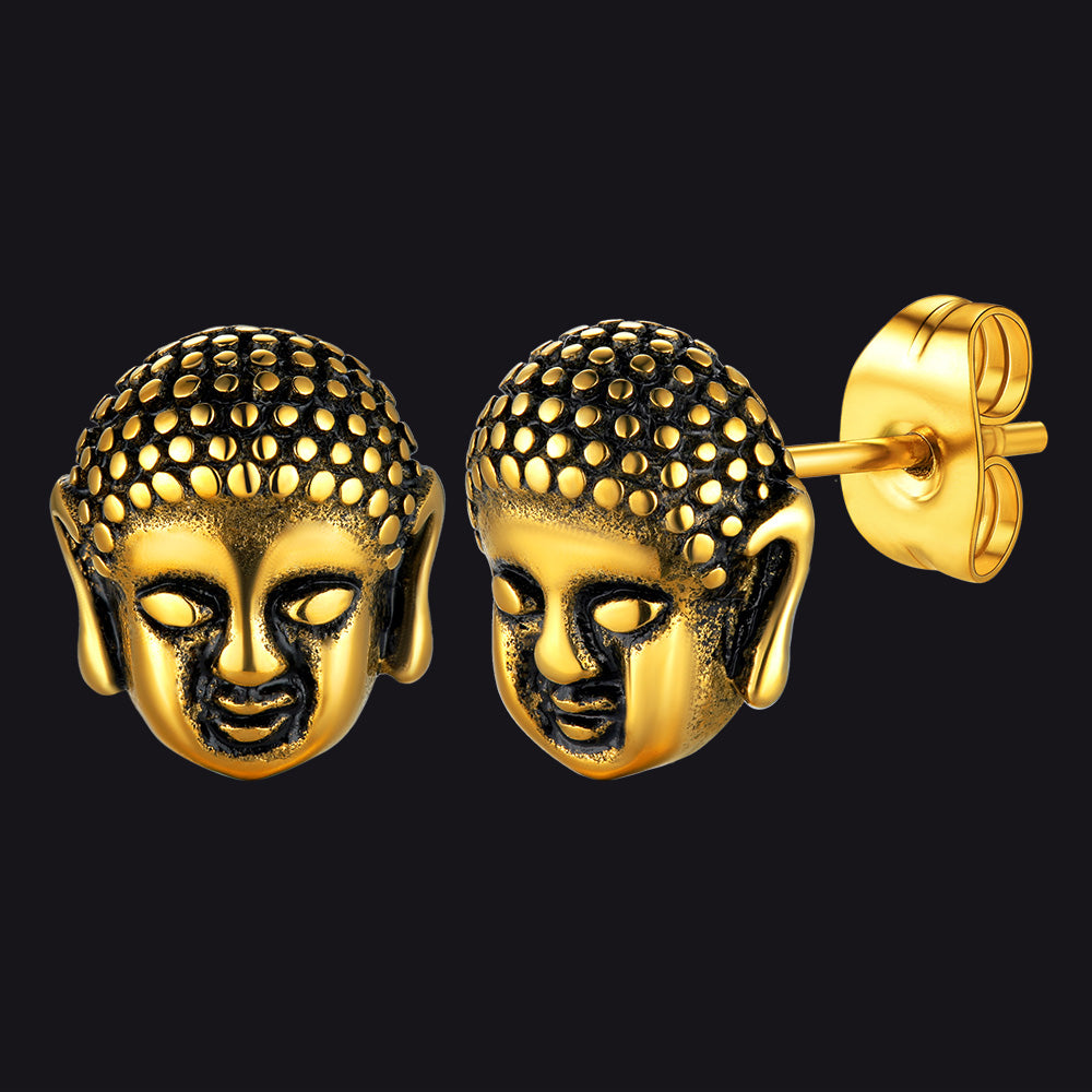 FaithHeart Retro Buddha Head Stud Earrings for Women FaithHeart
