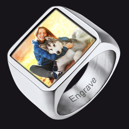 FatihHeart Custom Square Signet Ring With Photo for Men FaithHeart