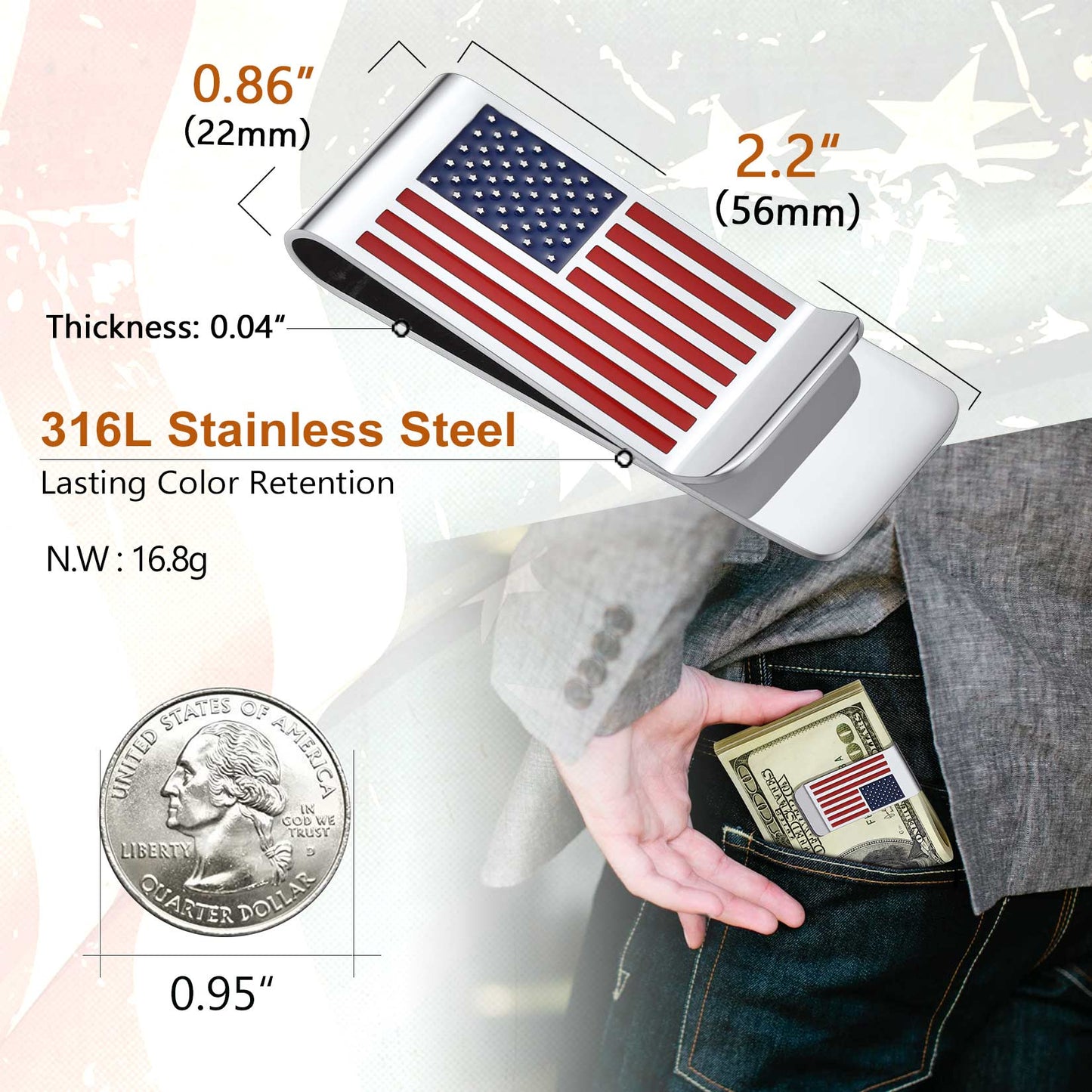 Customized American Flag Money Clips Cash Card Holder for Men