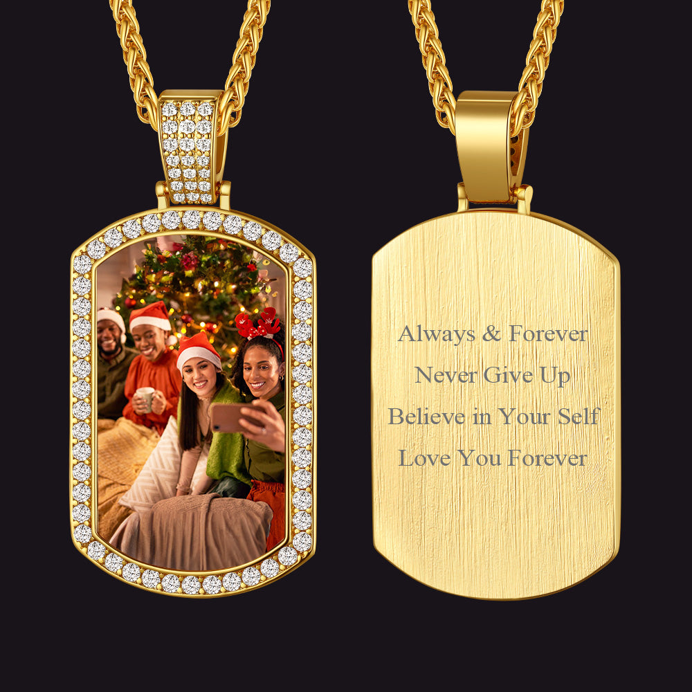 Customized Zirconia Dog Tag Necklace With Picture for Men Women