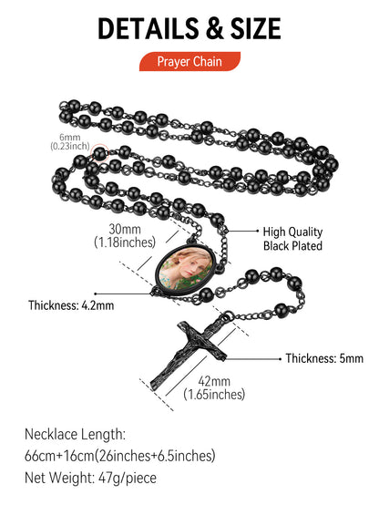 Customized Rosary Beads Cross Necklace with Picture for Women Men