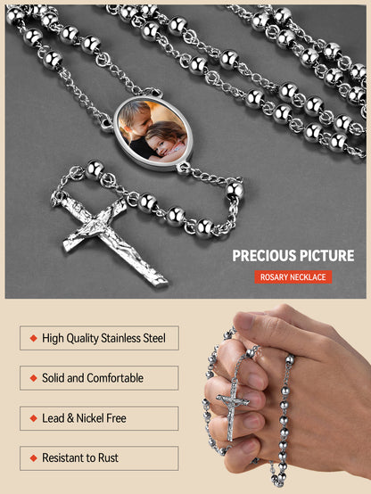 Customized Rosary Beads Cross Necklace with Picture for Women Men