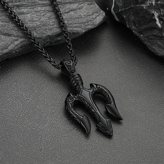 HZMAN Men's Poseidon Trident Necklace - Stainless Steel Greek Mythology Pendant With 24" Chain