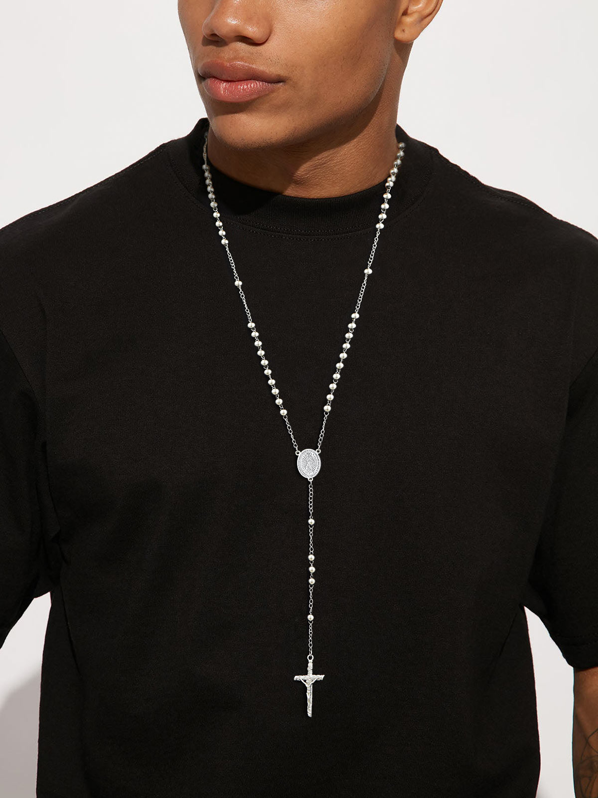 Catholic Virgin Mary Rosary Beads Cross Chain Necklace for Men Women