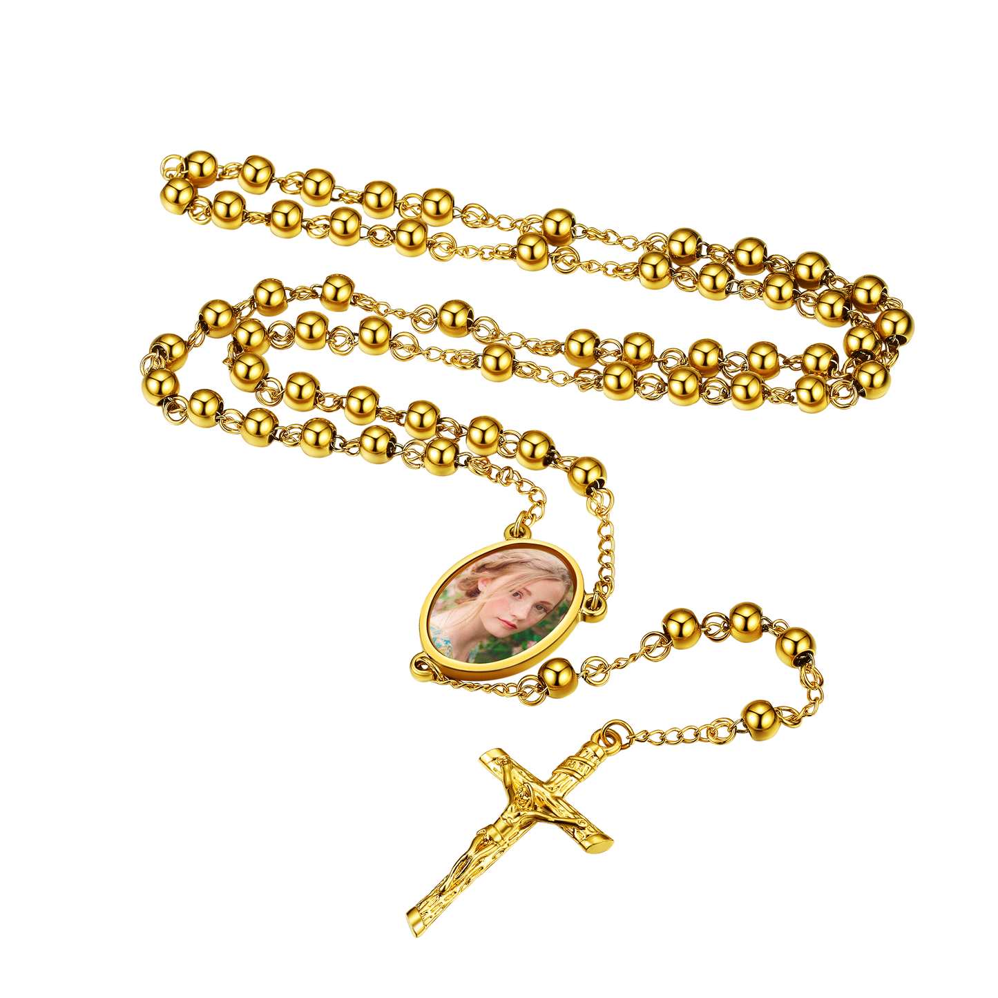 Customized Rosary Beads Cross Necklace with Picture for Women Men