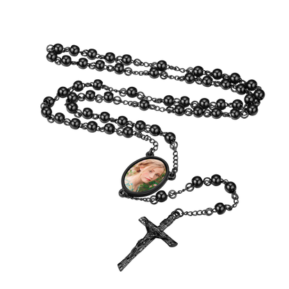 Customized Rosary Beads Cross Necklace with Picture for Women Men