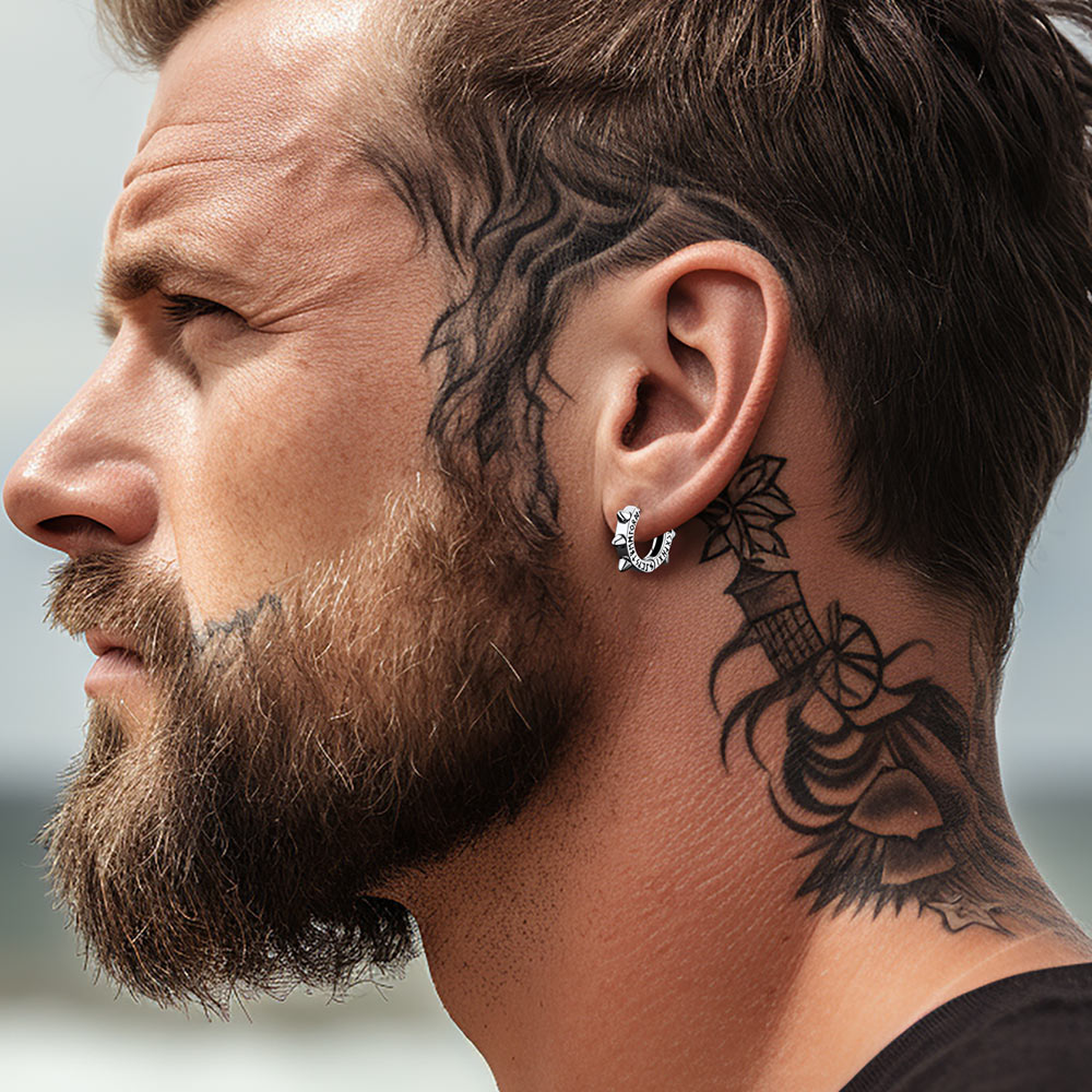 FaithHeart Viking Runes Rivet Hoop Earrings for Men FaithHeart