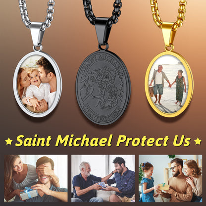 Customized Saint Michael Necklace with Picture for Men Women