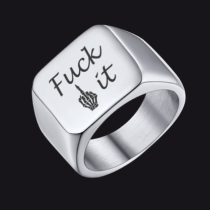 Faithheart F*ck It Signet Rings for Men Stainless Steel Biker Ring Vintage Jewelry FaithHeart Jewelry