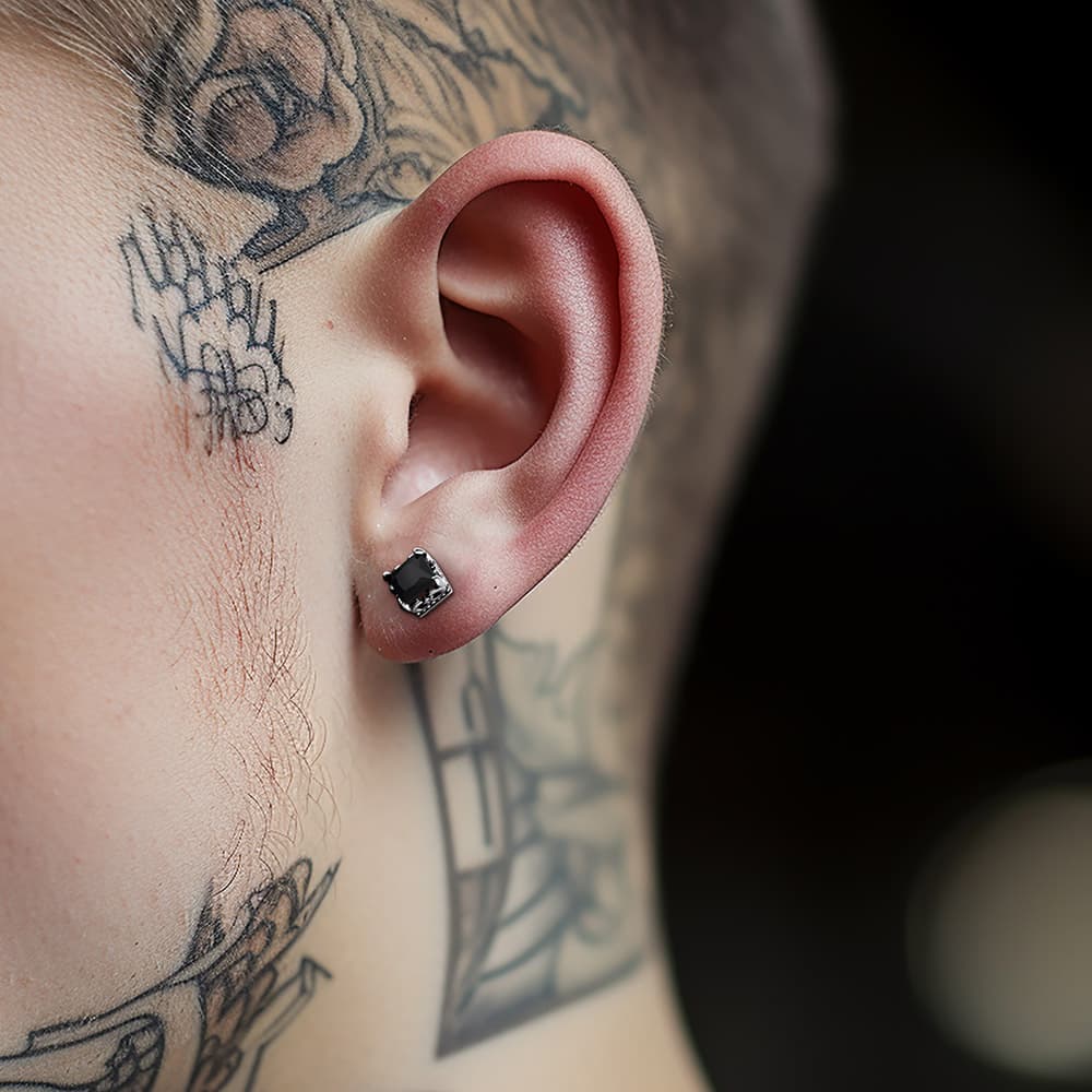FaithHeart Celtic Black Cubic Zirconia Stud Earrings for Men FaithHeart