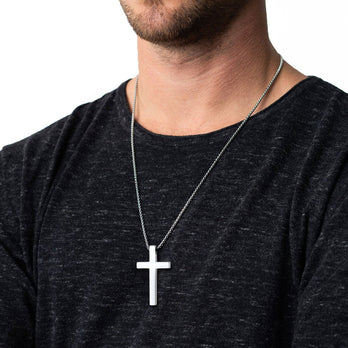 Christian Engraved Plain Cross Necklace Pendant for Men Women