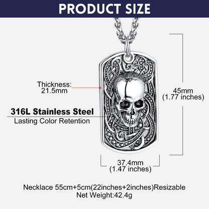 Gothic Skull Dog Tag Pendant Necklace For Men