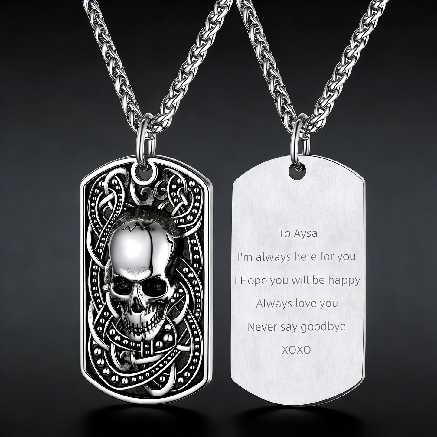 Gothic Skull Dog Tag Pendant Necklace For Men