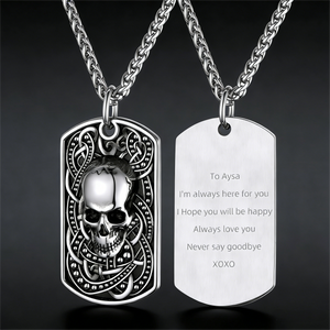 Gothic Skull Dog Tag Pendant Necklace For Men